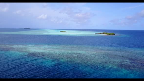 Aerial sky of exotic seashore beach vacation by clear ocean and white sandy background of adventure 