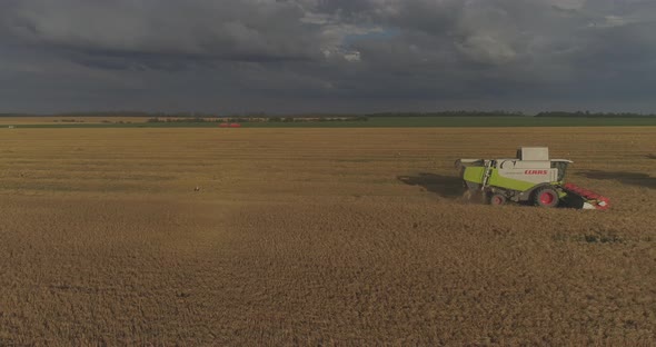 Aerial view of combines harvesting