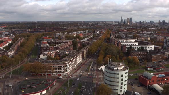 Traffic in Rotterdam, the Netherlands on sunny fall day