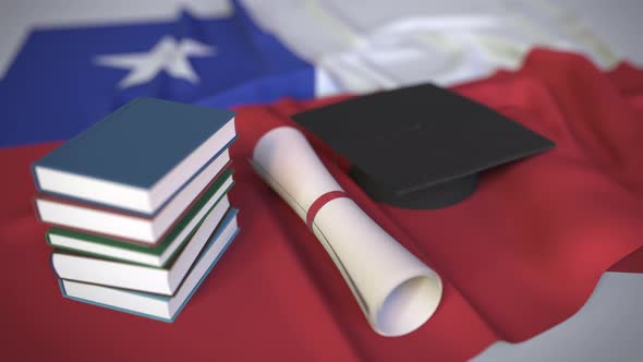 Graduation Cap and Diploma on the Chilean Flag