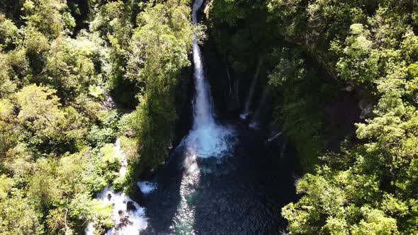 Drone footage of the Trou noir Langevin waterfall at the Reunion island.