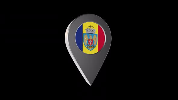 3d Animation Map Navigation Pointer With Flag Of Bucharest (Romania) With Alpha Channel - 2K