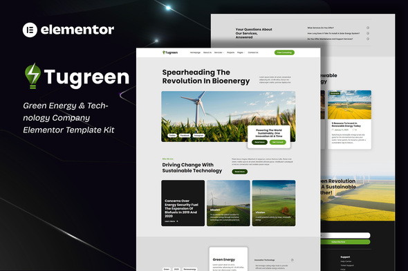 Tugreen – Green Energy & Technology Company Elementor Template Kit – 0 Sold!