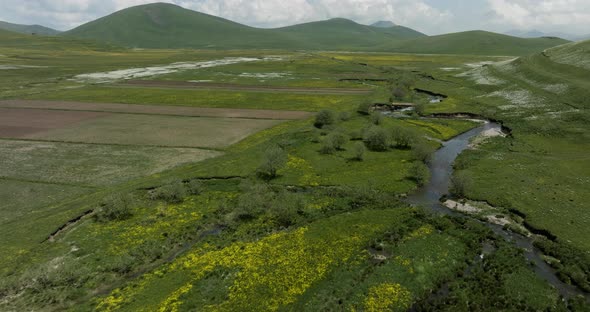 Wetlands And Green Meadow Fields In Ktsia-Tabatskuri Managed Reserve In Samtskhe-Javakheti Region Of