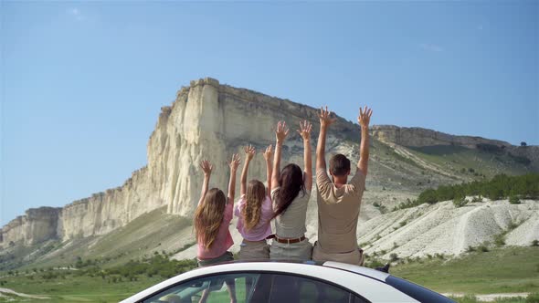 Parents and Two Little Kids on Summer Car Vacation