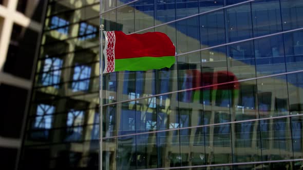 Belarus Flag Waving On A Skyscraper Building