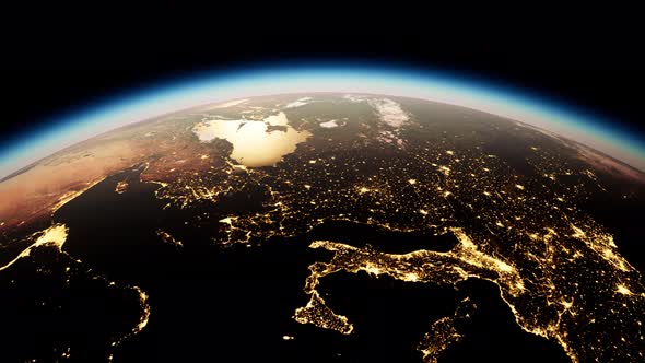 Space, Sun and Planet Earth at Night alt