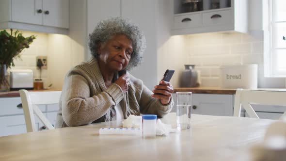 Senior african american woman having a videocall on smartphone at home