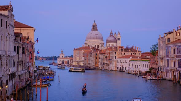 View of Venice Grand Canal and Santa Maria Della Salute Church in the Evening