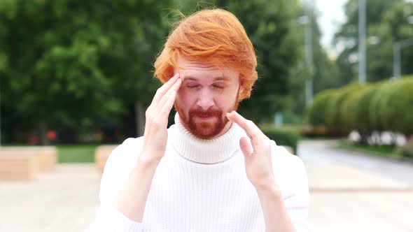 Headache, Upset Tense Young Man, Outdoor