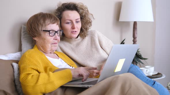 Young Woman And Elderly Woman Using Laptop Computer