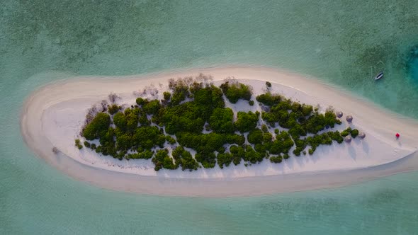 Aerial tourism of marine sea view beach journey by blue lagoon with sand background