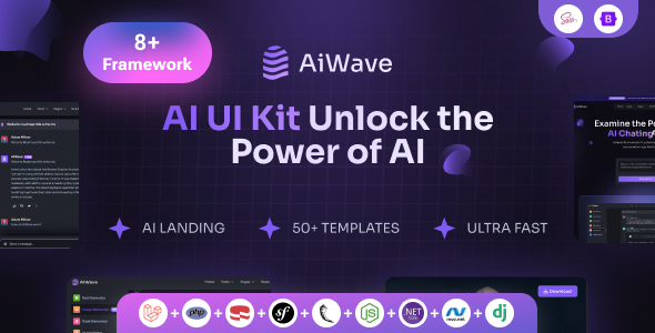 Aiwave – Laravel, PHP, ASP .NET, MVC .NET, Django, Flask, Symfony AI SaaS Website + Dashboard UI Kit