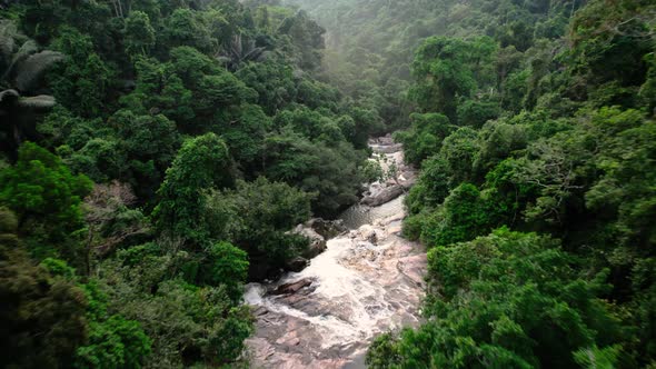 Flying close to trees over Hin Lat waterfall, Koh Samui, Thailand