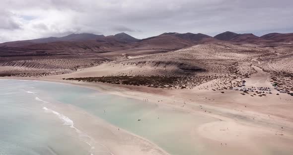 Sky aerial view of amazing sand beach and transparent caribbean sea water. Ocean landscape vacation