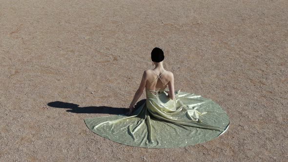 A Young Woman in an Evening Dress Sits on a Sand Art Deco Woman Ar Nuvo Fashon