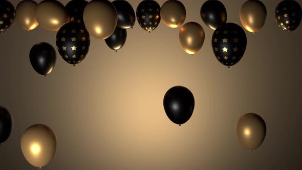 Golden and black festive balloons rise up