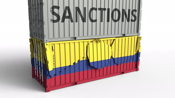 Container with SANCTIONS Text Breaks Container with Flag of Colombia