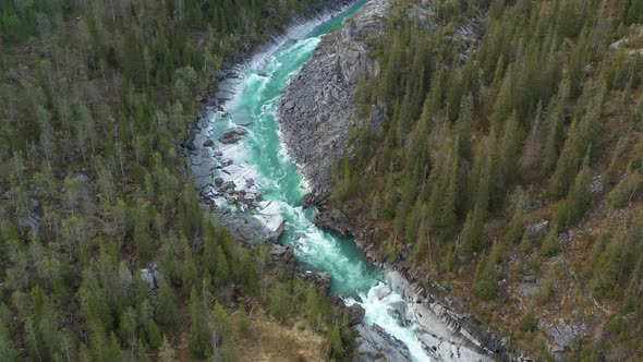 Aerial view on the  mountain river Glomaga, Marmorslottet, Mo i Rana,Norway