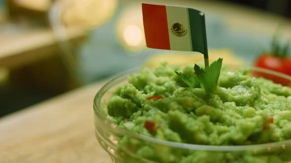 Guacamole Salad with Nachos and Mexican Flag