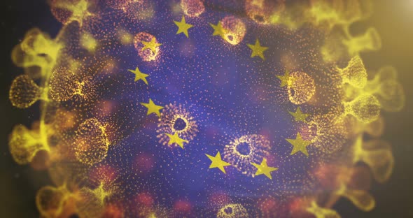 European Union Flag With Corona Virus Bacteria Centered 4K alt