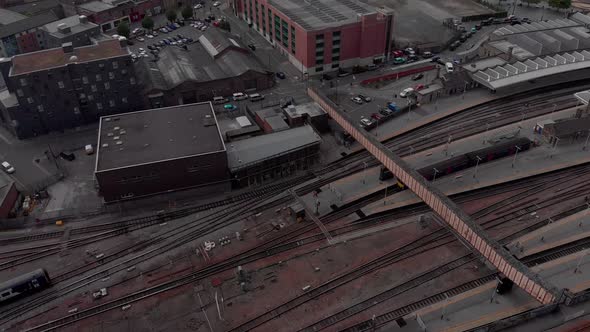 Drone flying above Sheffield City Summer Sunny Day 4K Train Station Sheffield Hallam Vivid Traffic a