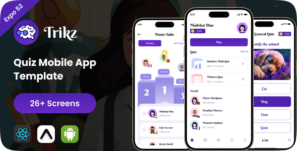 Trikz Quiz | Gaming Mobile App | React Native Expo Template