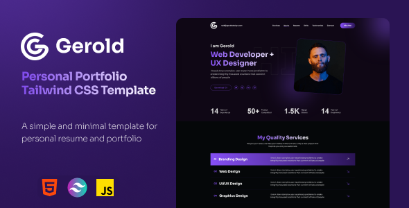 Gerold – Personal Portfolio Tailwind CSS Template – 0 Sold!