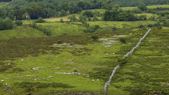 Time lapse of rural agricultural nature landscape during the day in Ireland.