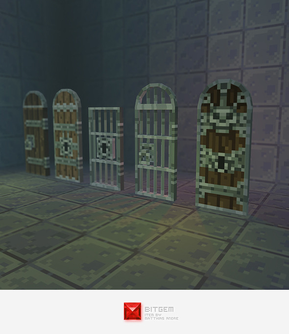 Low Poly 3D Pixel Door Set 01