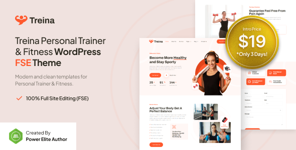 Treina – Personal Trainer & Fitness FSE WordPress Theme – 0 Sold!