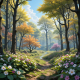 Morning Spring Blooming Forest