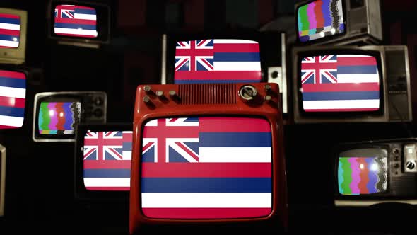 Flag of Hawaii and Stack of Retro TV.