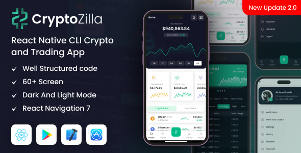 CryptoZilla - React Native CLI Cryptocurrency Mobile App Template