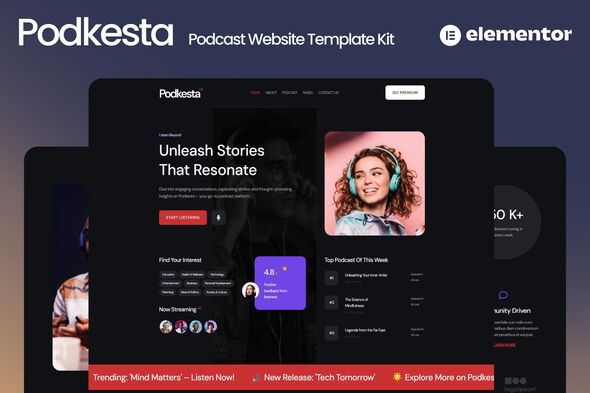 Podkesta – Dark Theme Podcast Elementor Template Kit – 0 Sold!