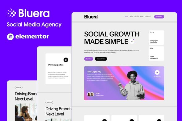 Bluera – Social Media Agency Elementor Template Kit – 0 Sold!