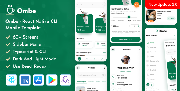 Ombe - React Native CLI Coffee Shop Mobile App Template