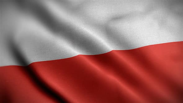 Poland Flag Closeup Blowing In Wind