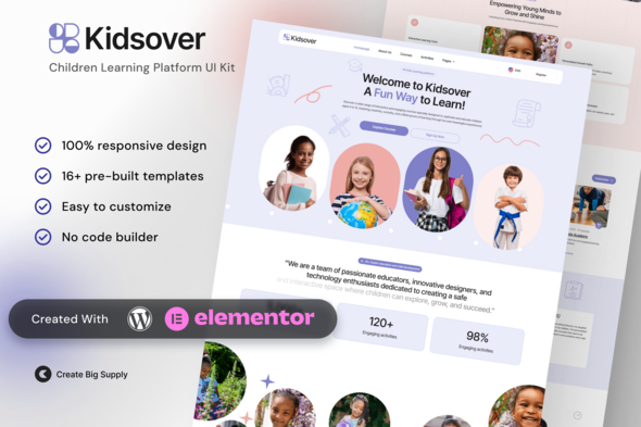 Kidsover- Children’s Learning Platform Elementor Template Kit – 0 Sold!