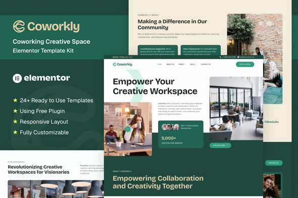 Coworkly – Coworking Creative Space Elementor Template Kit – 0 Sold!