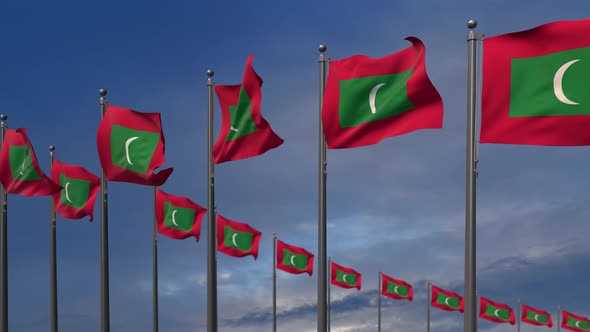 The Maldives Flags Waving In The Wind  - 4K