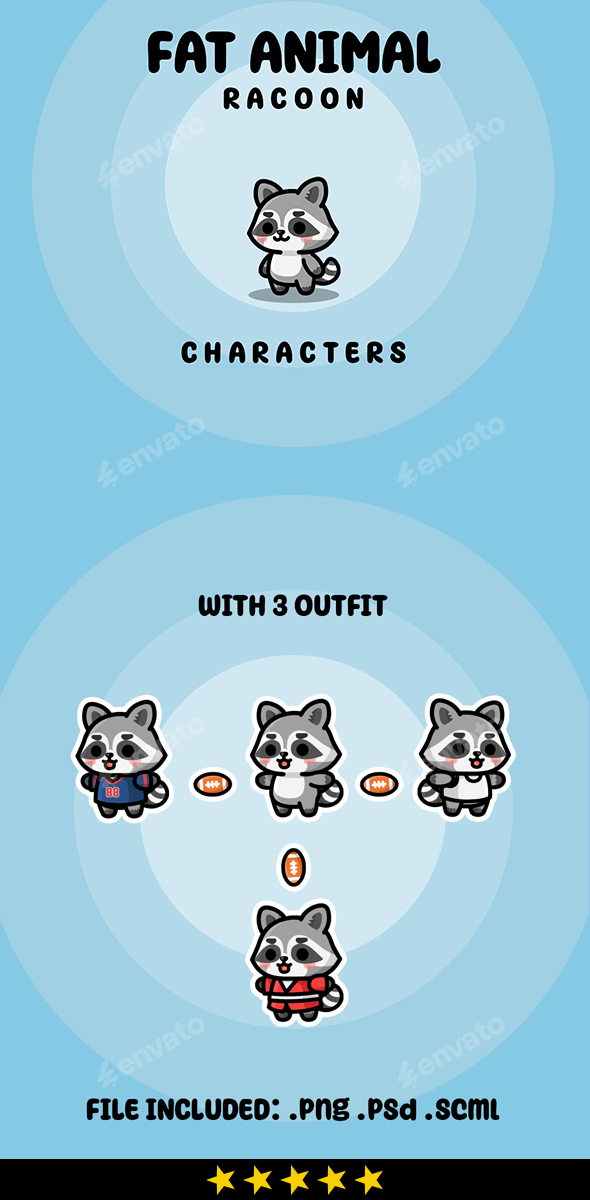 Cute Fat Animal Racoon Characters