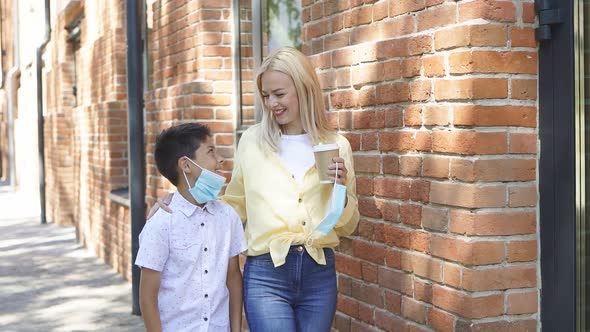 Mother and Son Enjoy Walking Outdoors