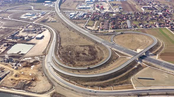 Flying Over Highway Intersection 