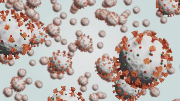 Animation of multiple coronavirus cells spreading and infecting floating  