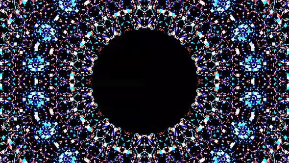 animated round shape of multicolor flashing lights, on a black background