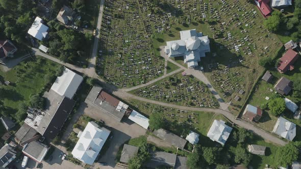 Aerial View of the Church and Graveyard in the Village