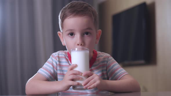 Portrait of Asian Happy Family Clinking a Cup of Milk and Drinking Together in Kitchen at Home