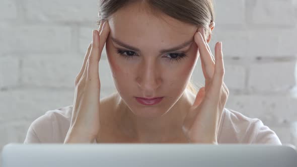 Headache, Emotional Stress for Woman in Loft Office