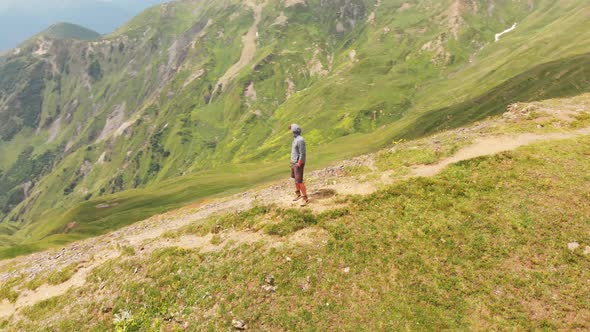 Traveler Wih Camera In Svaneti.Aerial Circle 2 